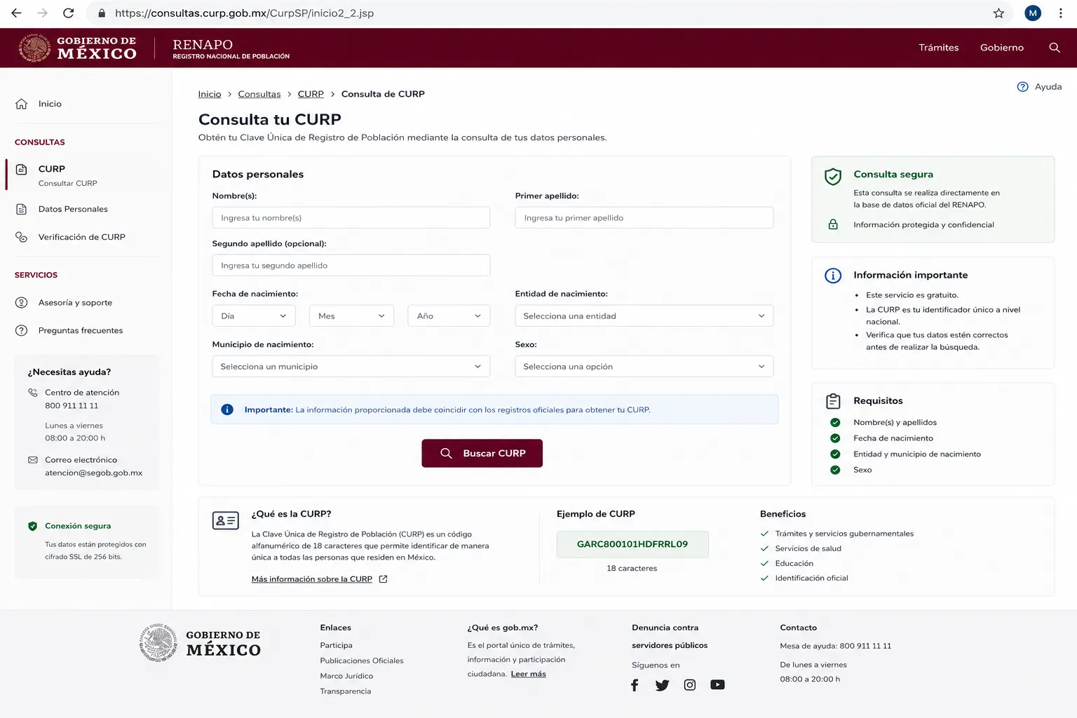 Consulta tu CURP en el portal oficial