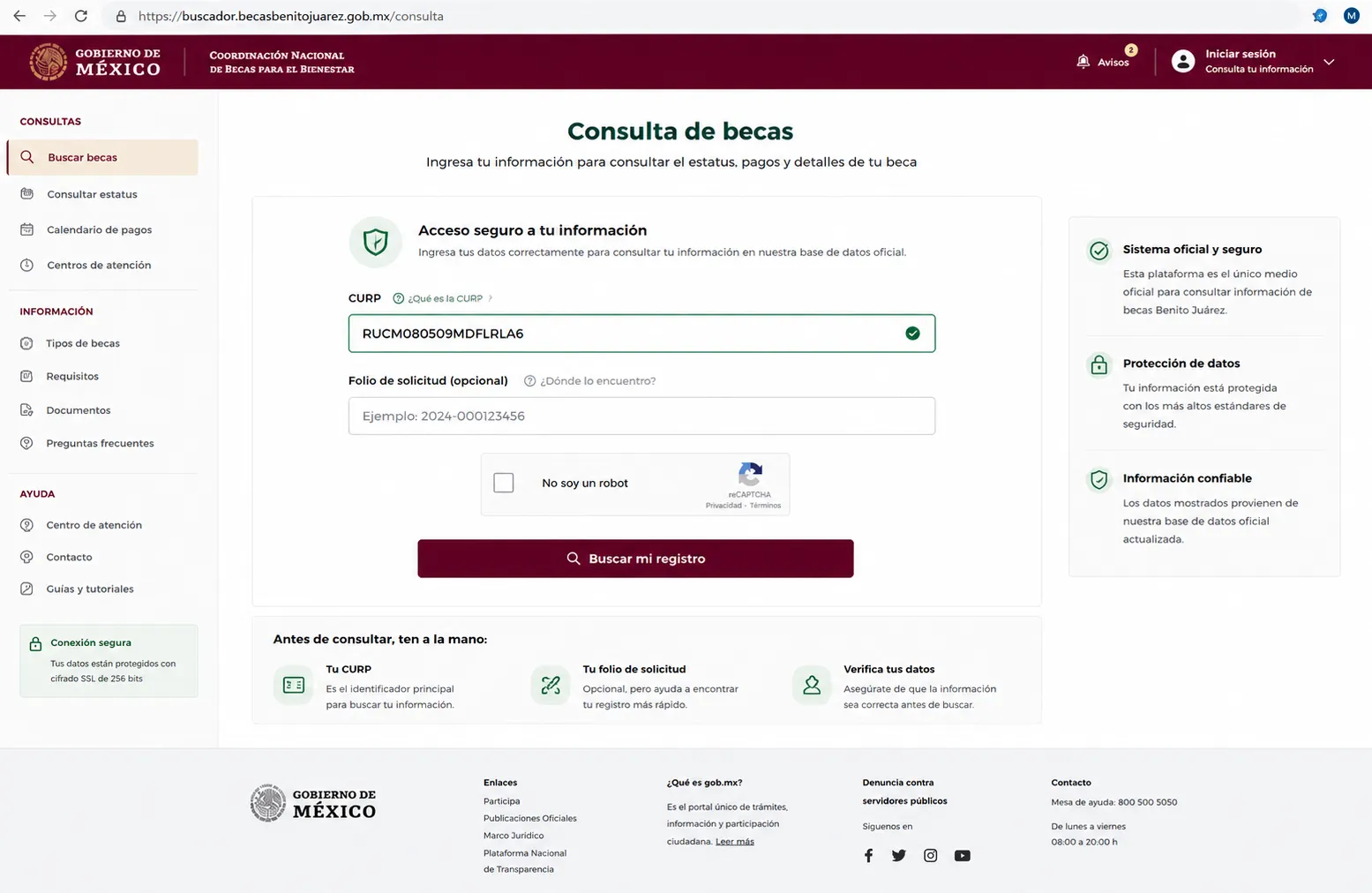 Ingresa correctamente tu CURP o folio