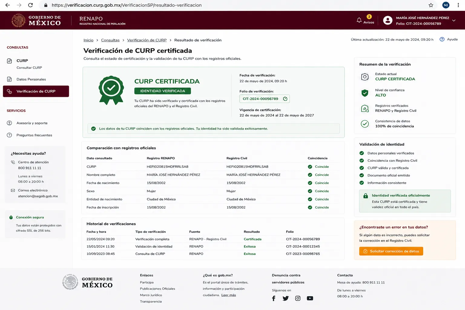 Verifica que la CURP esté certificada