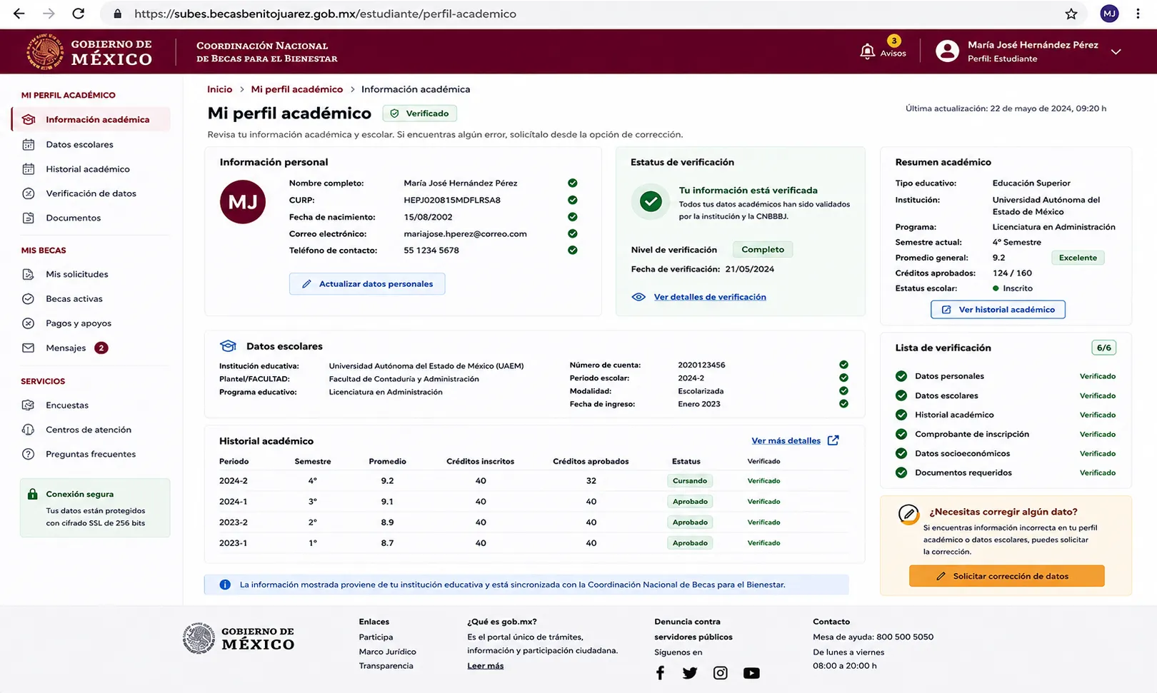 Verifica tu información académica en SUBES